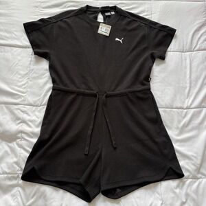 NWT PUMA Womens Large Her Short Sleeve Romper Black Drawstring Activewear Casual